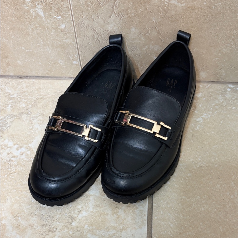 GAP Girls Black Loafers with Gold Detail